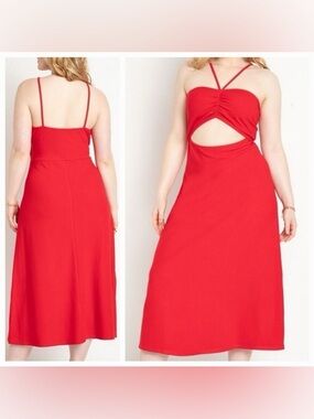 Eloquii Ribbed Dress With Halter Neck and Cut Out Red Size 18/20